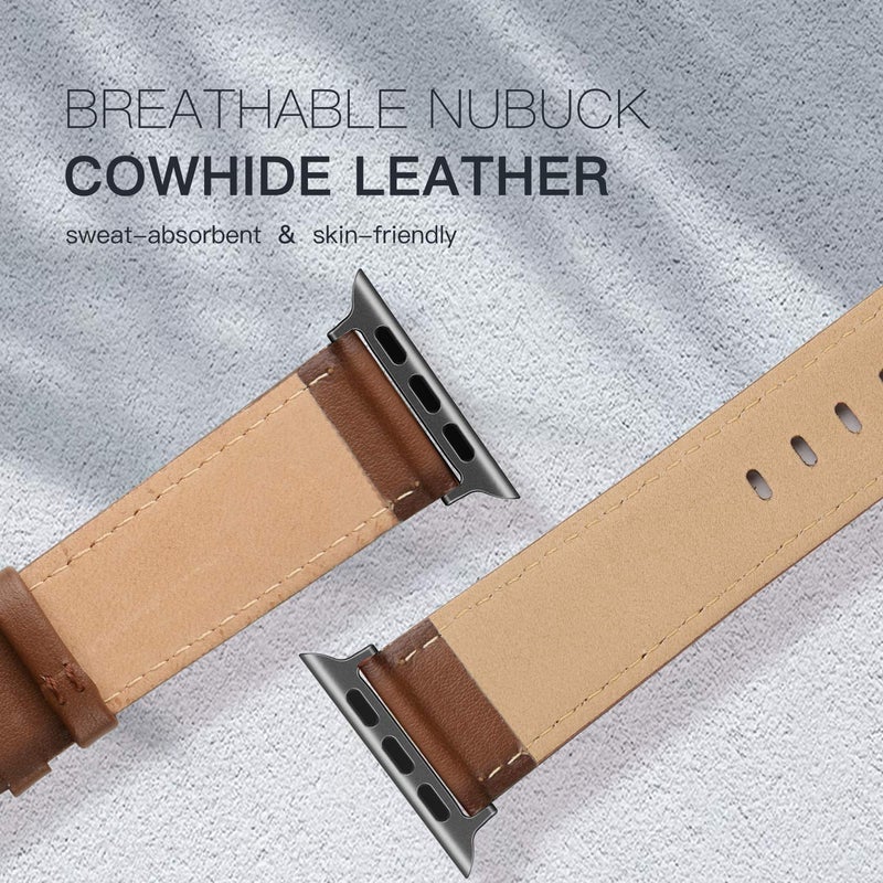 EDIMENS Leather Bands Compatible with Apple Watch 42mm 44mm, Genuine Leather Vintage Strap Classic Buckle Compatible with Apple iWatch Series 5/4/3/2/1, Sports&Edition Men & women,Retro Brown Silver - Image 4